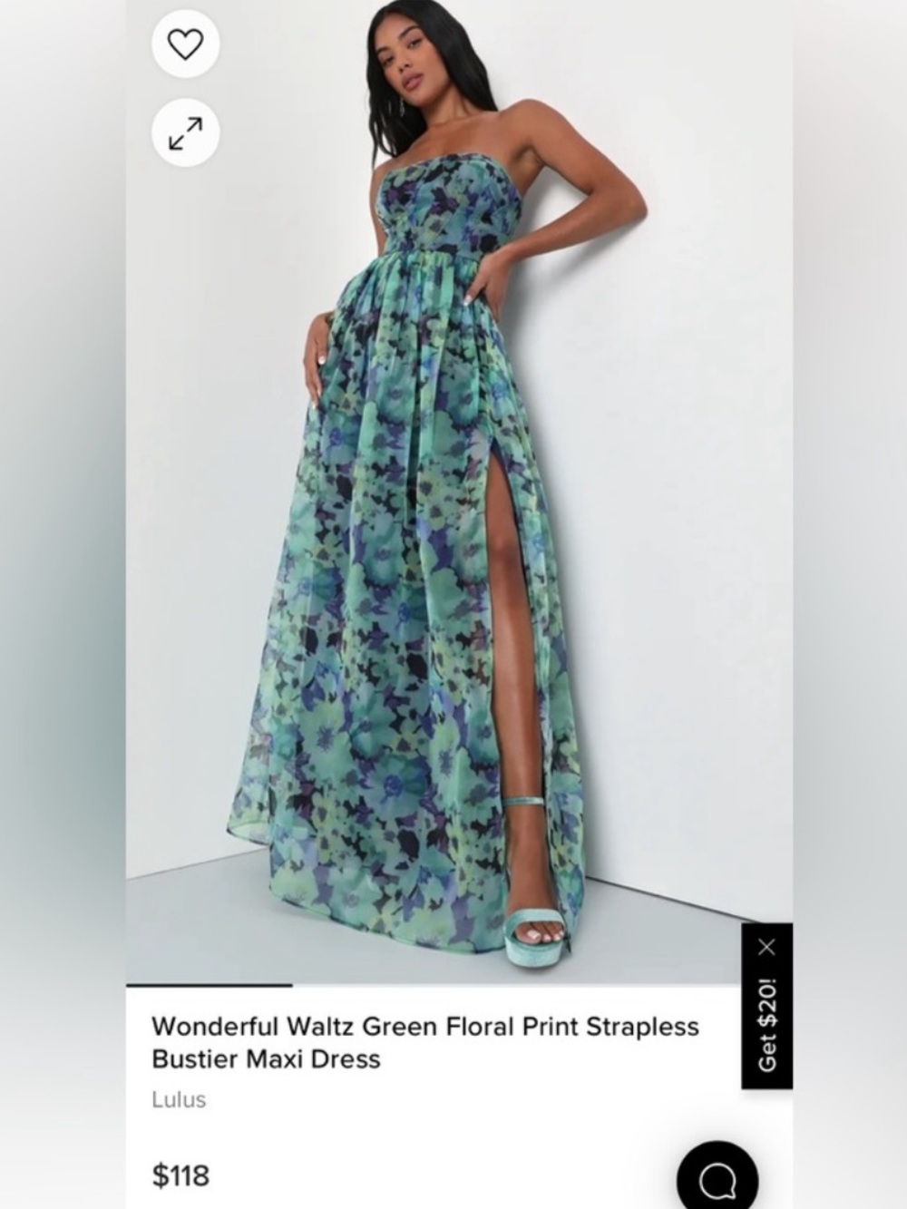 Lulu's Green Floral Print Strapless Bustier Maxi Dress